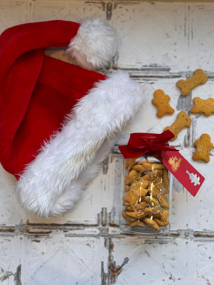 Xmas Large Gingerbread Man Embossed Treat Jar with ribbon