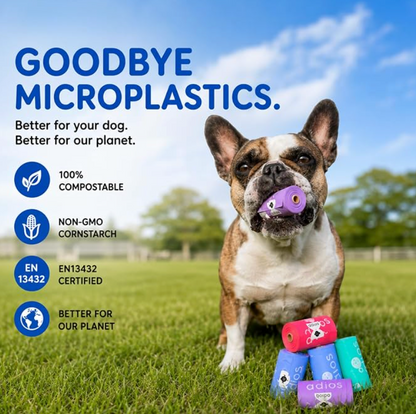 Adios Plastic Rainbow Compostable Dog Poop Bags with Handles, 120 bags (8 Rolls)